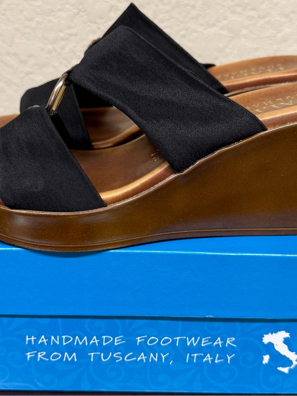 Italian Shoemakers Black and Brown Wedge Sandals